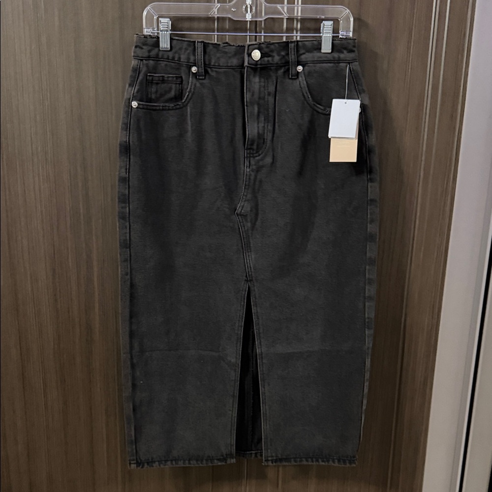 JustFab Black Slim Straight Men's Denim Skirt-Jeans with Front‎ Slit